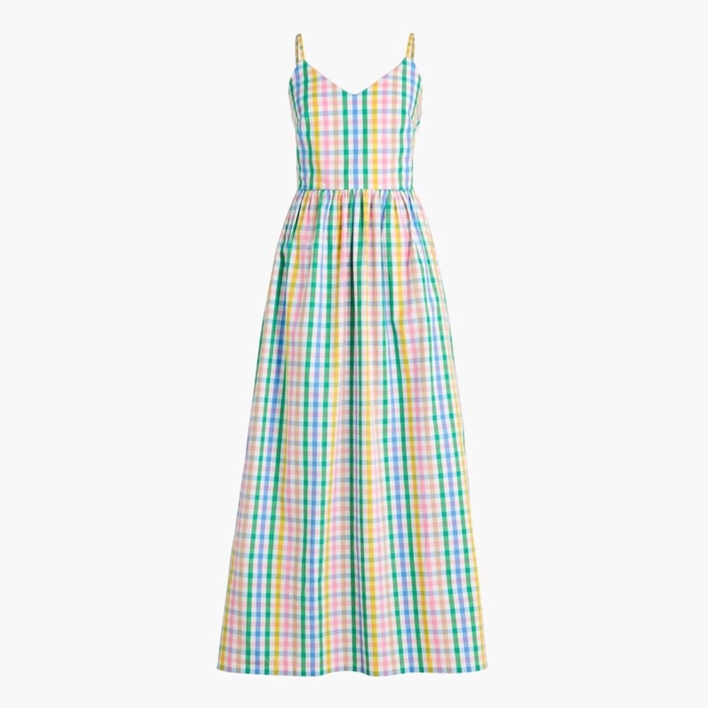 J. Crew Factory V-Neck Maxi Dress with Pockets - White/Multi Plaid size 8